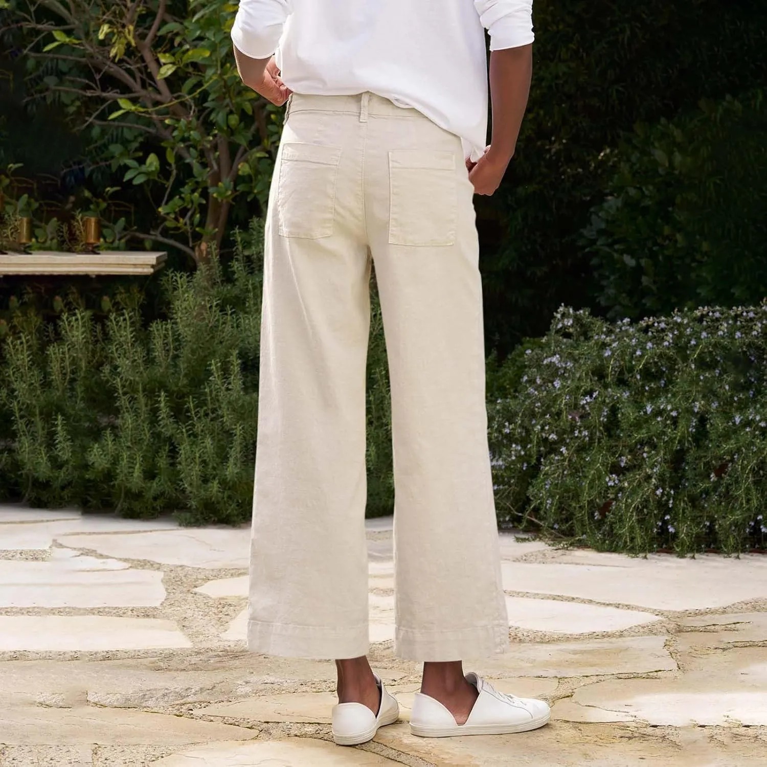 GOFULY Linen Pants for Women Casual Wide Straight Leg High Rise Casual Palazzo Pants 2025 Summer Solid Trousers with Pockets