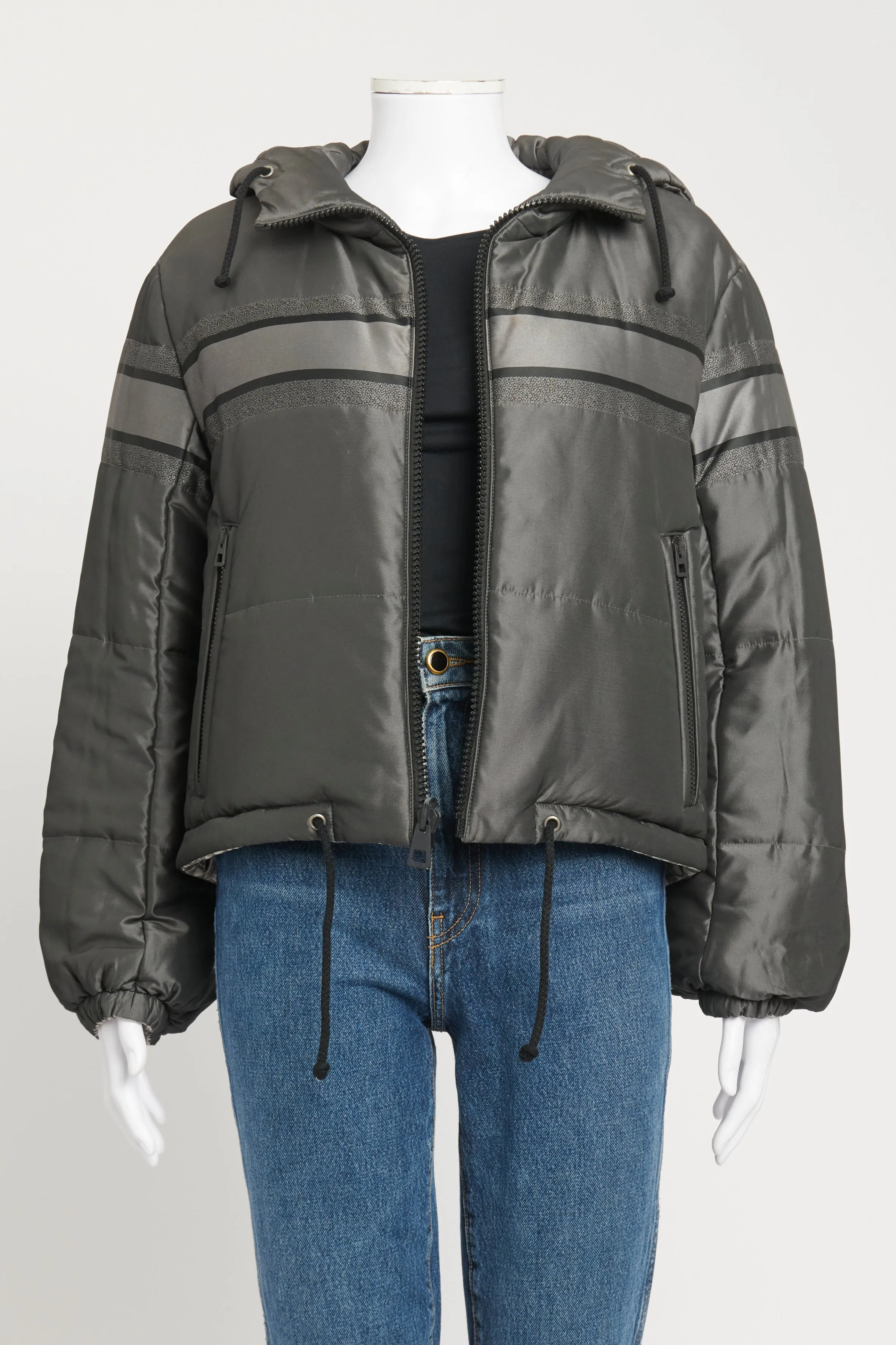 Grey Preowned Reversible Cropped Down Jacket