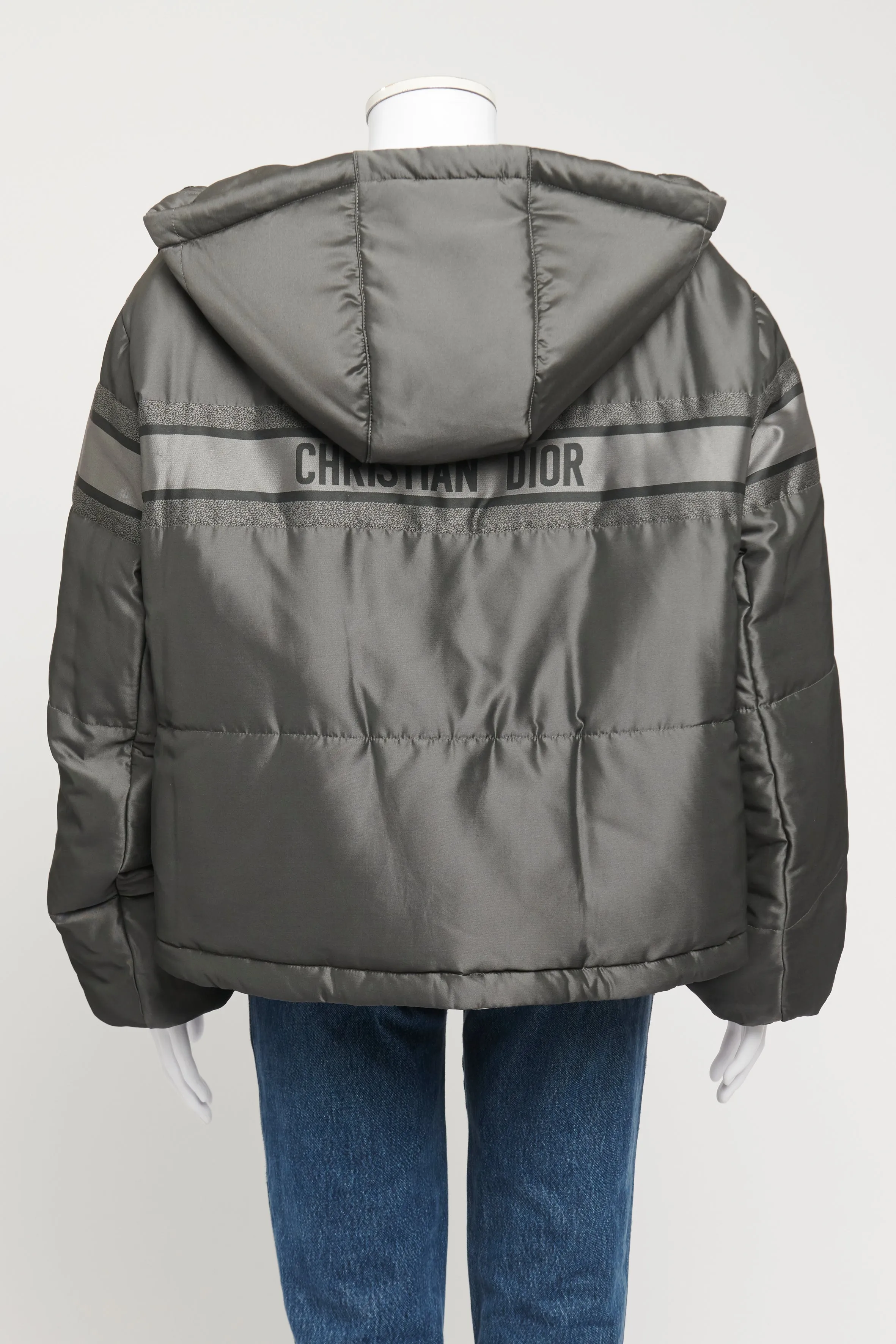 Grey Preowned Reversible Cropped Down Jacket