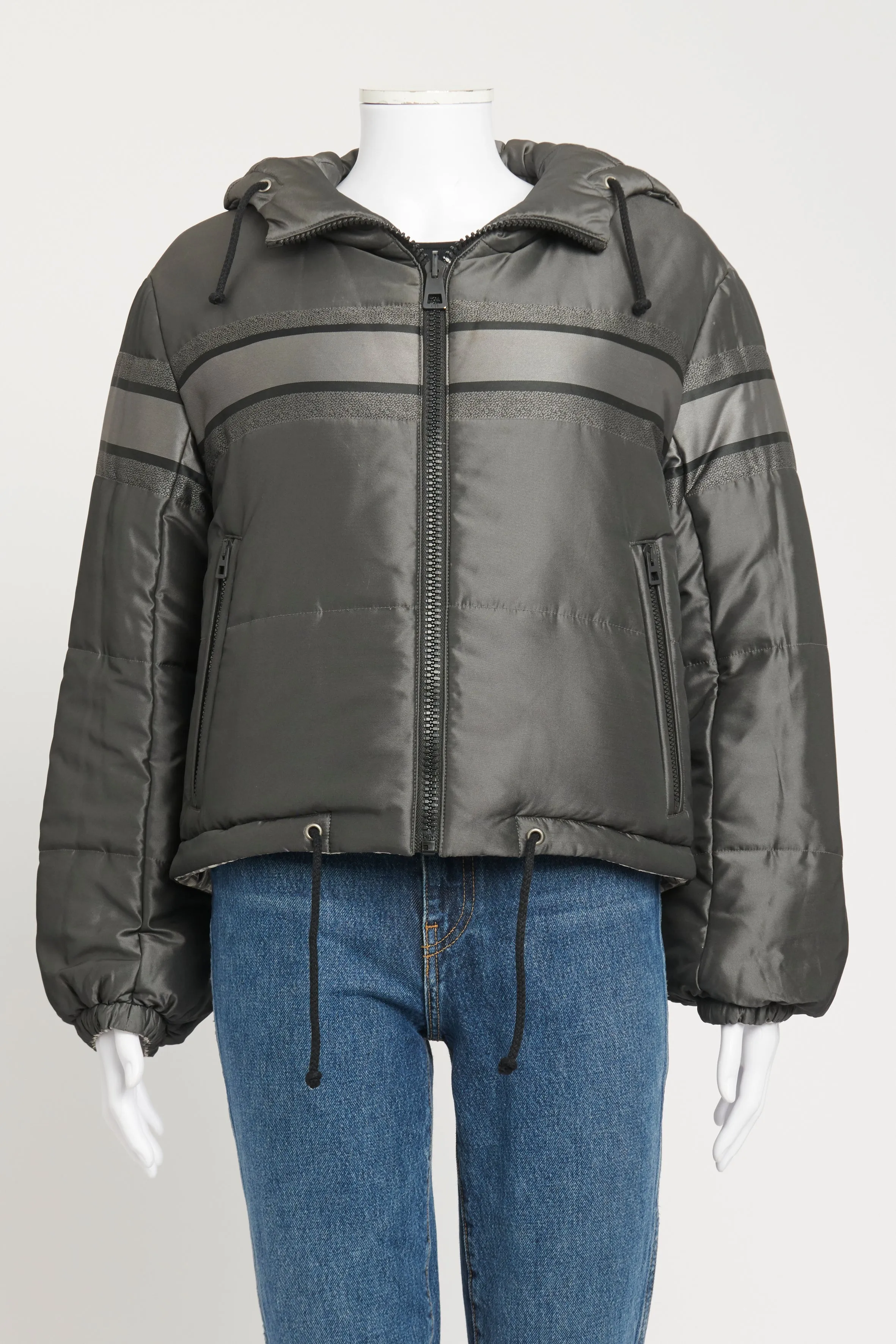 Grey Preowned Reversible Cropped Down Jacket