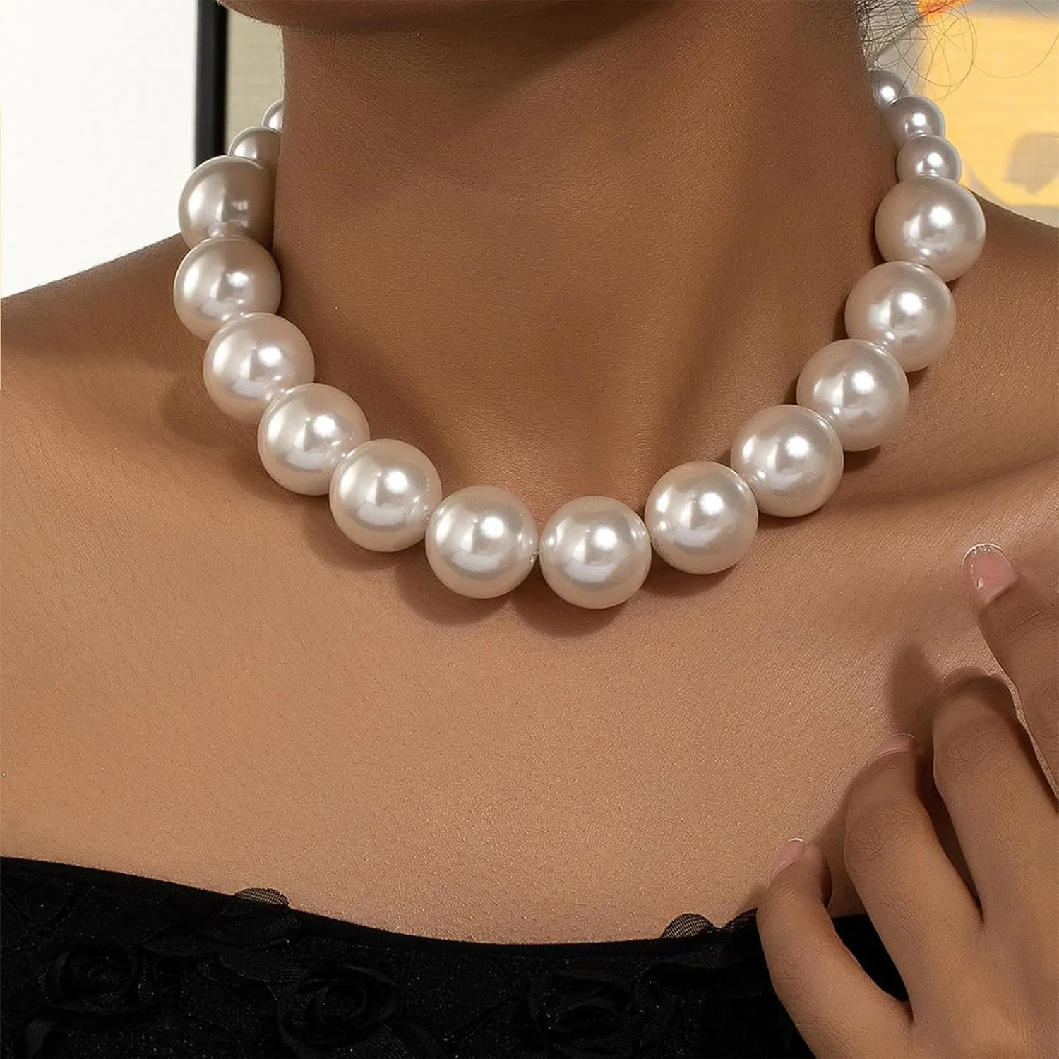 Harry and Henry Elegant Faux Pearl Jewelry Set for Women Chunky Necklace Dainty Stud Earrings Bridal Wedding Accessories Gift