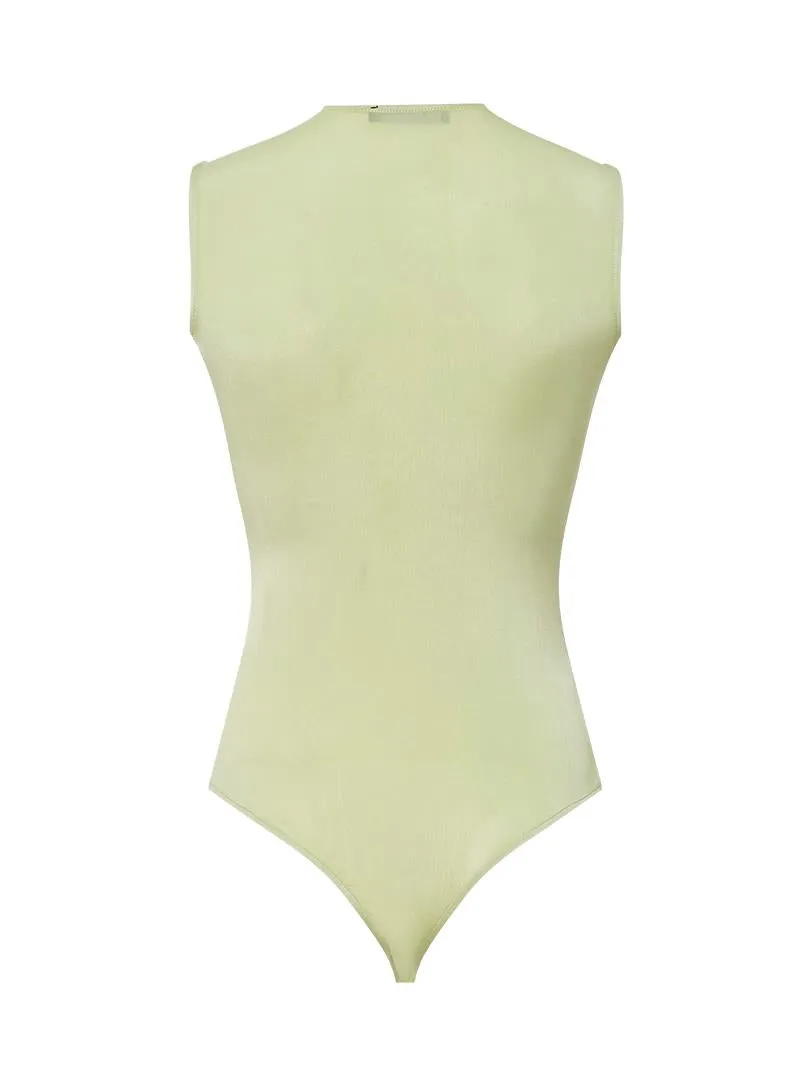 Iconic Sleeveless Bodysuit with Snaps - Almond Green
