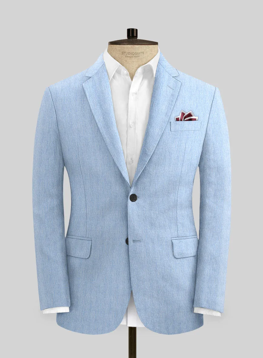 Italian Prato Blue Herringbone Linen Suit