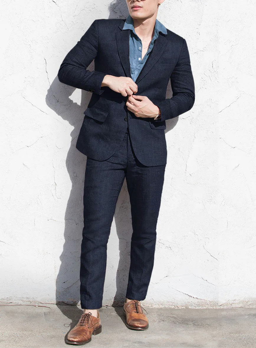 Italian Prato Oxford Blue Linen Suit
