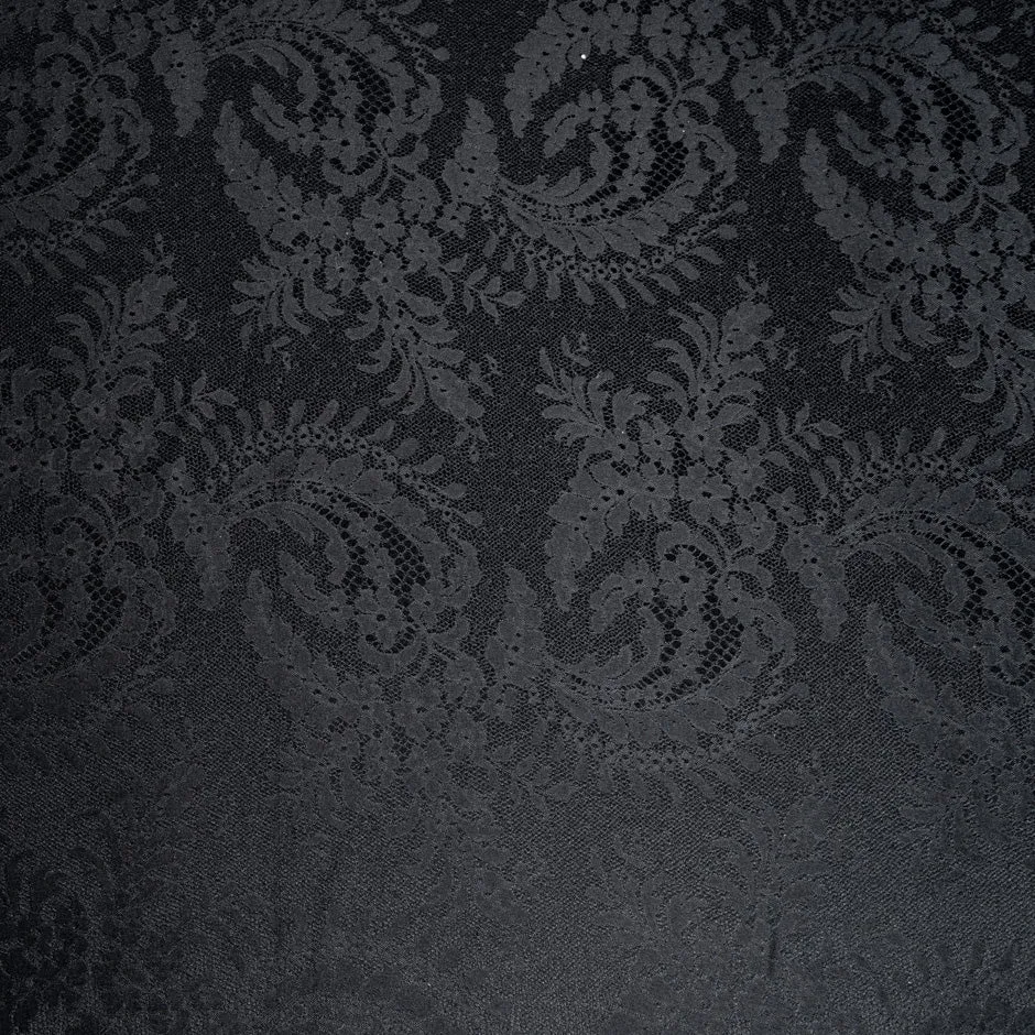 Jet Black Floral Lace Jacquard Pure Silk