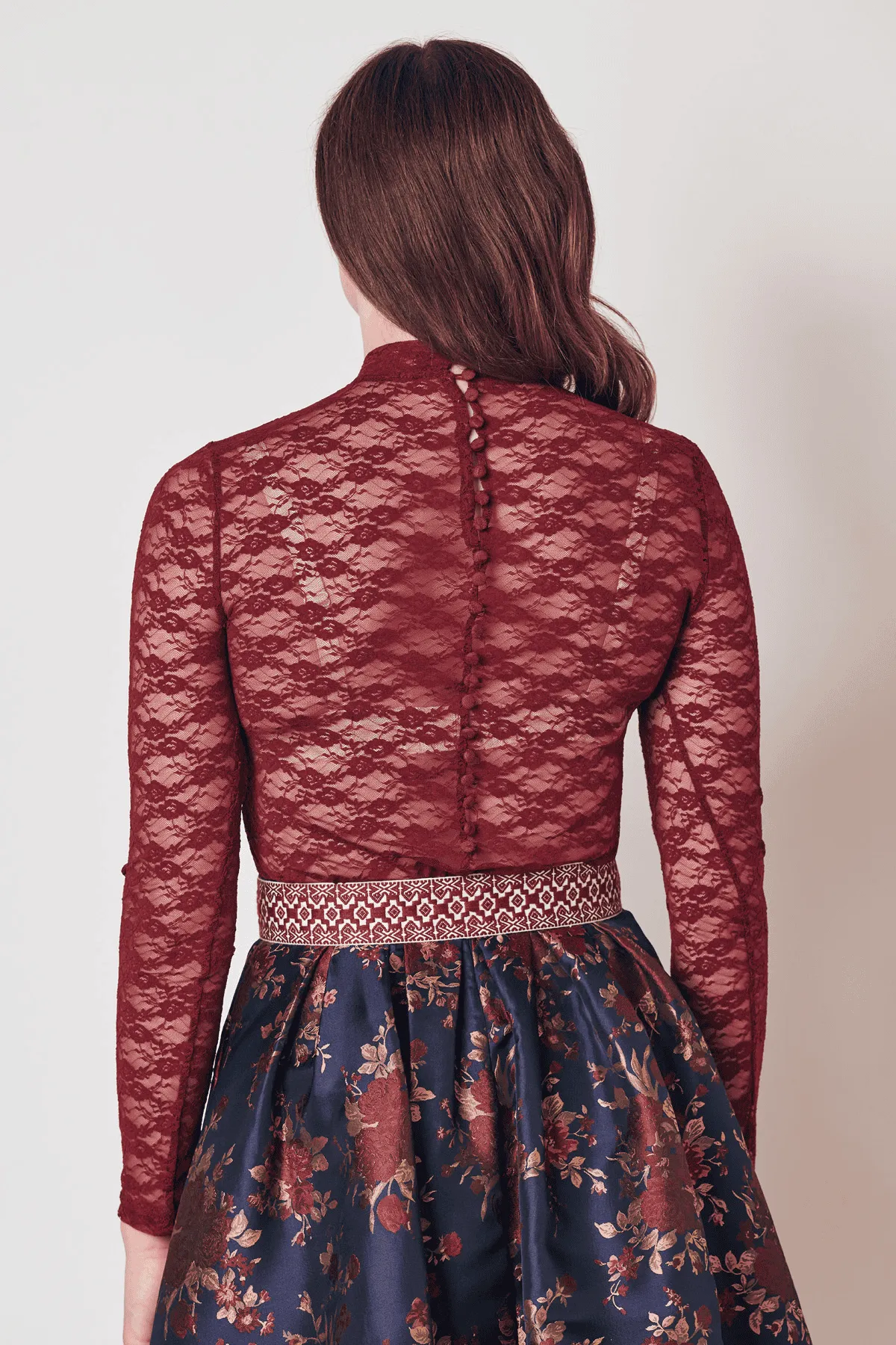 Krueger Elaine Elegant Festive Lace Dirndl Blouse  Bordeaux