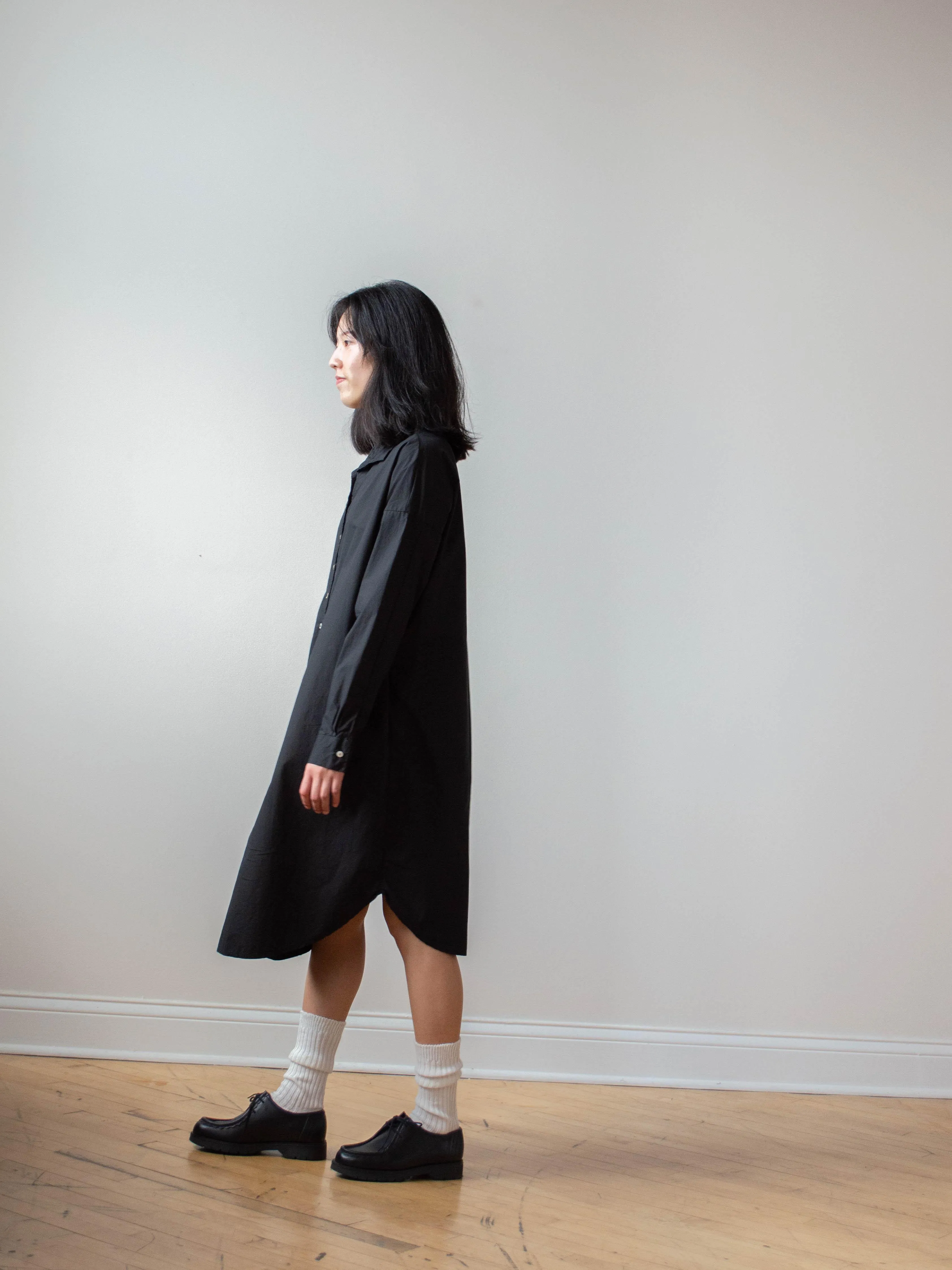Long Collar Shirt Dress TS - Black