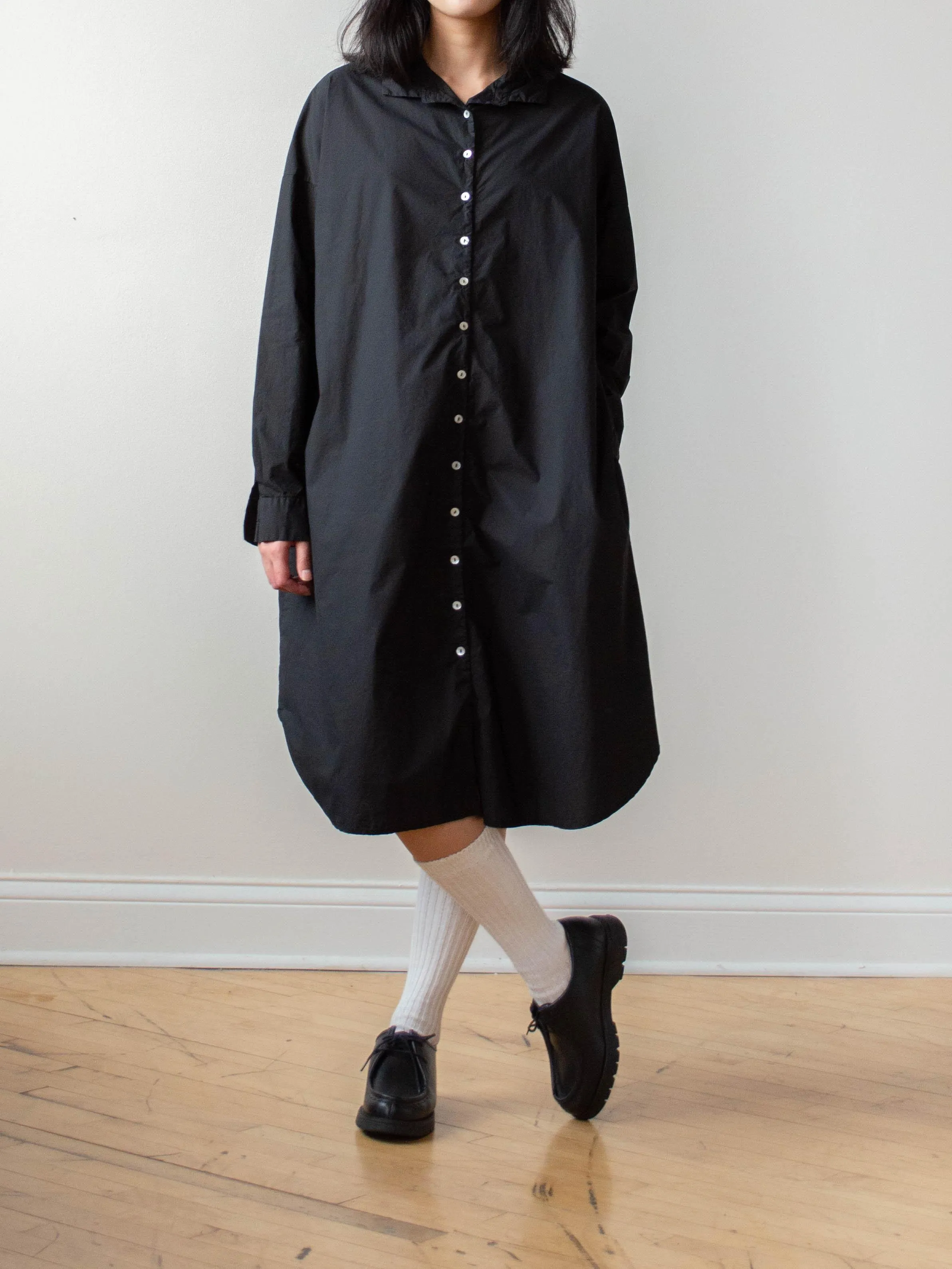Long Collar Shirt Dress TS - Black