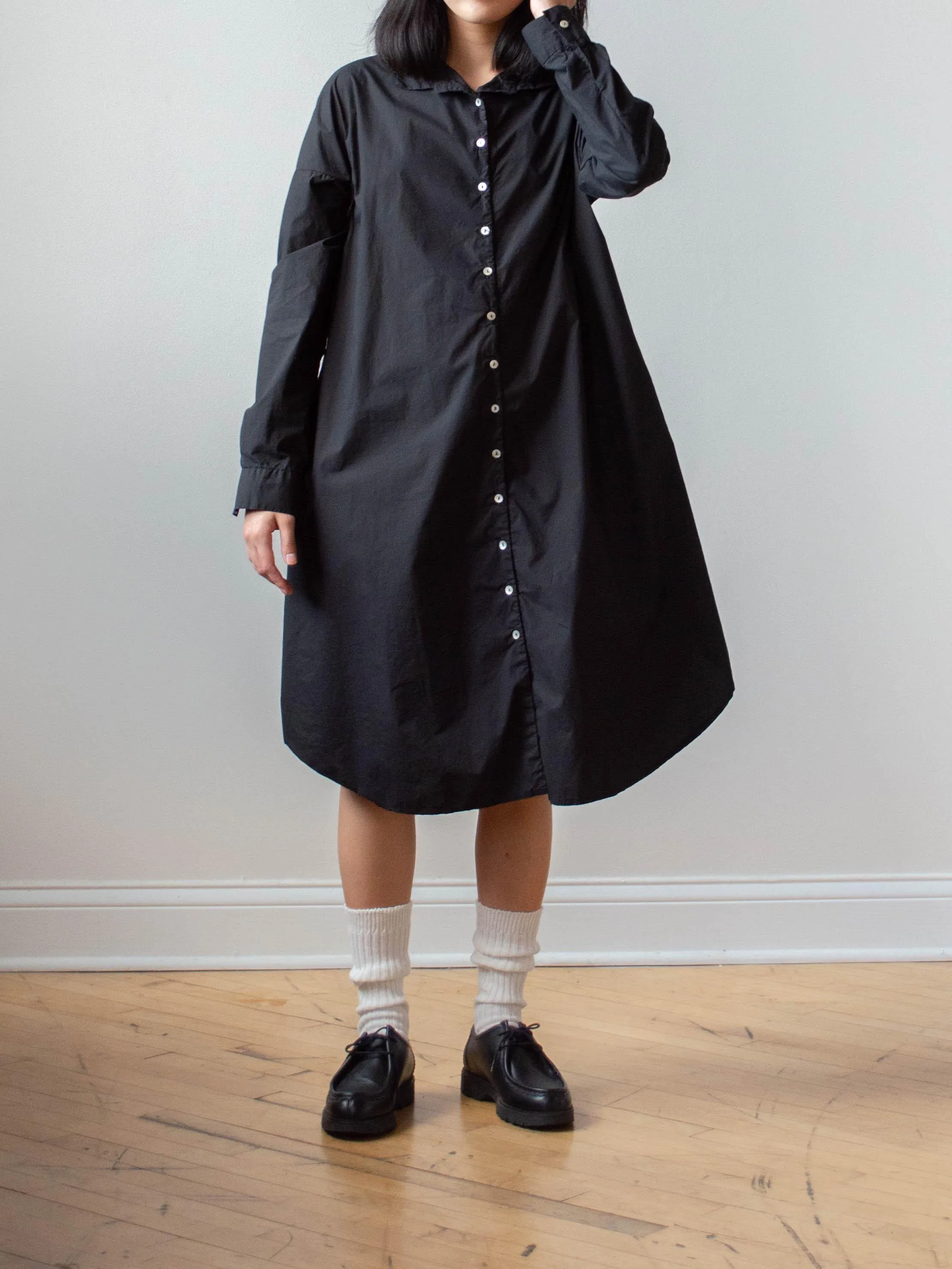 Long Collar Shirt Dress TS - Black