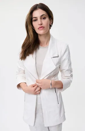 Long Leather Blazer Ecru