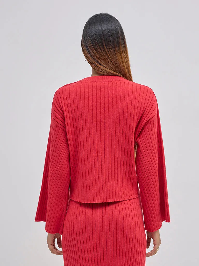 LOV Red Ribbed-Textured Sweater