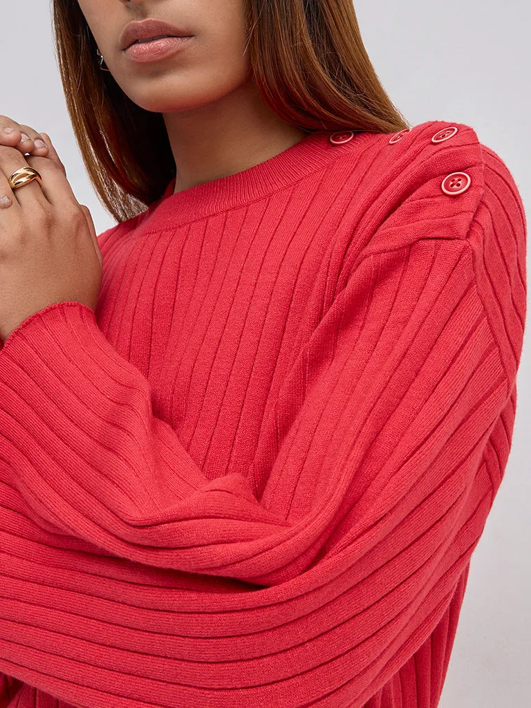 LOV Red Ribbed-Textured Sweater