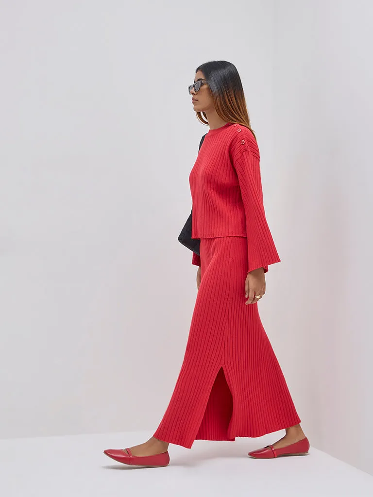 LOV Red Ribbed-Textured Sweater
