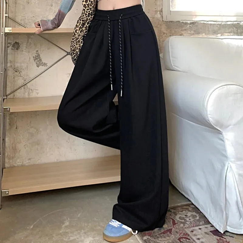 LVSANW 2024 Autumn Women Hip Hop Style Baggy High Waisted Long Pants Lady Versatile Streetwear Solid Color Drawstring Wide Leg Trousers