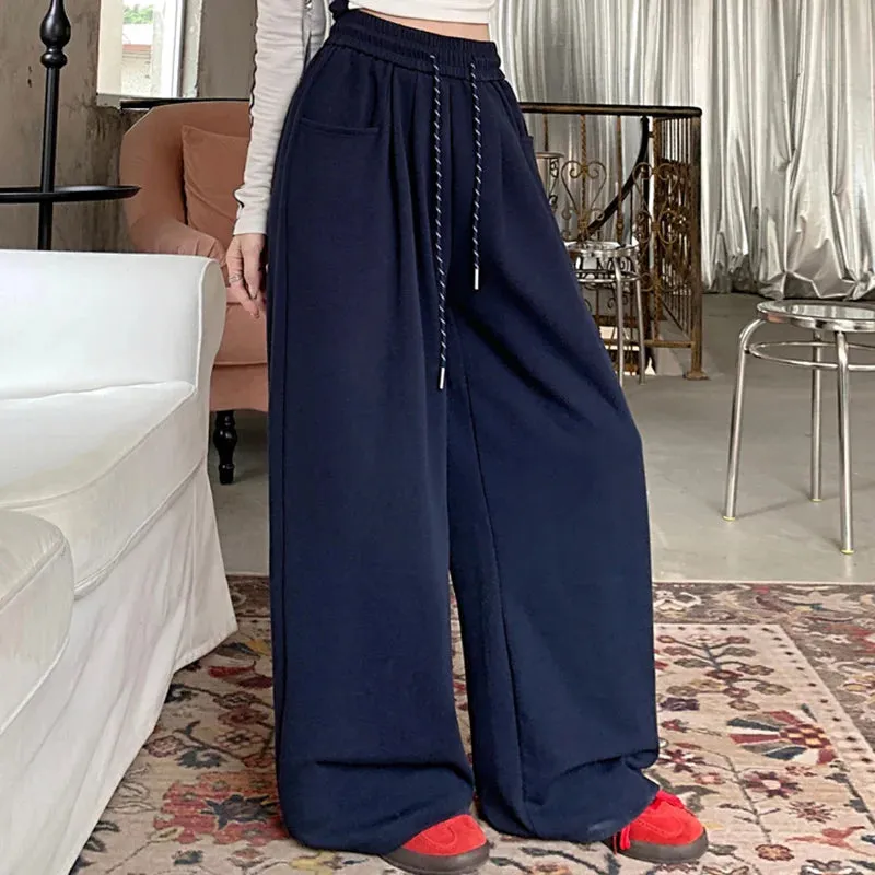 LVSANW 2024 Autumn Women Hip Hop Style Baggy High Waisted Long Pants Lady Versatile Streetwear Solid Color Drawstring Wide Leg Trousers