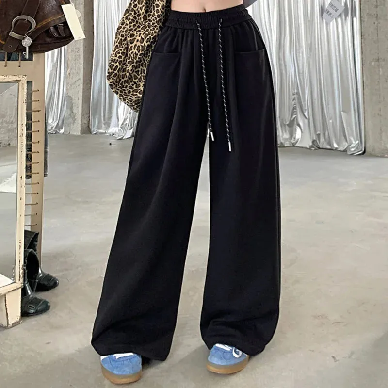 LVSANW 2024 Autumn Women Hip Hop Style Baggy High Waisted Long Pants Lady Versatile Streetwear Solid Color Drawstring Wide Leg Trousers