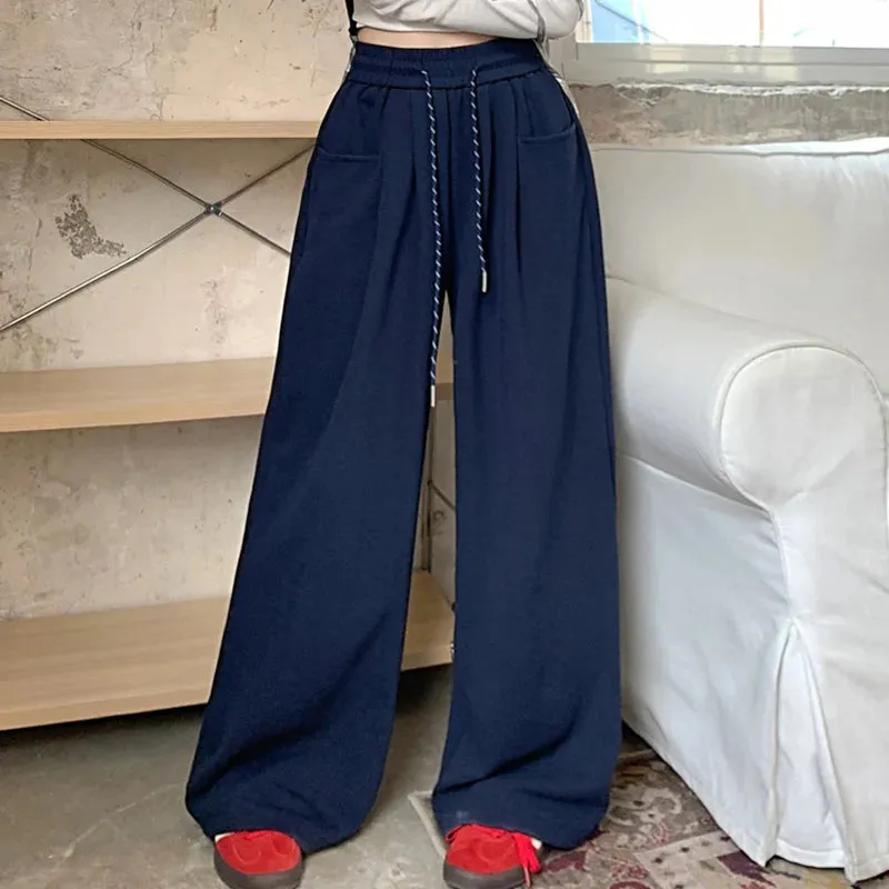 LVSANW 2024 Autumn Women Hip Hop Style Baggy High Waisted Long Pants Lady Versatile Streetwear Solid Color Drawstring Wide Leg Trousers
