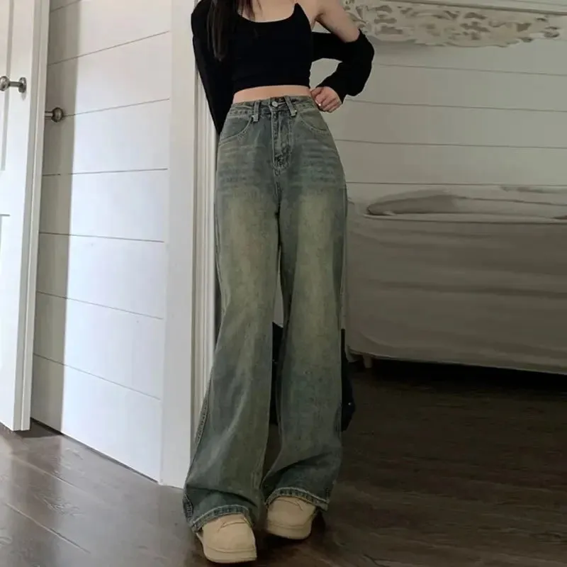 LVSANW Vintage High-waisted Slimming Jeans American Style Casual Bell Bottoms Versatile Straight-leg Long Pants For Women