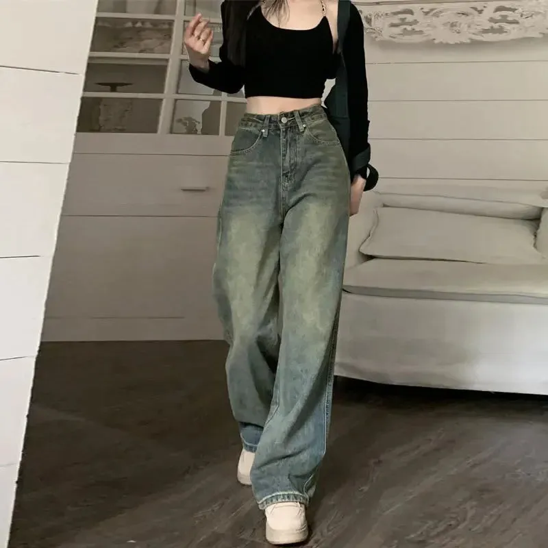 LVSANW Vintage High-waisted Slimming Jeans American Style Casual Bell Bottoms Versatile Straight-leg Long Pants For Women