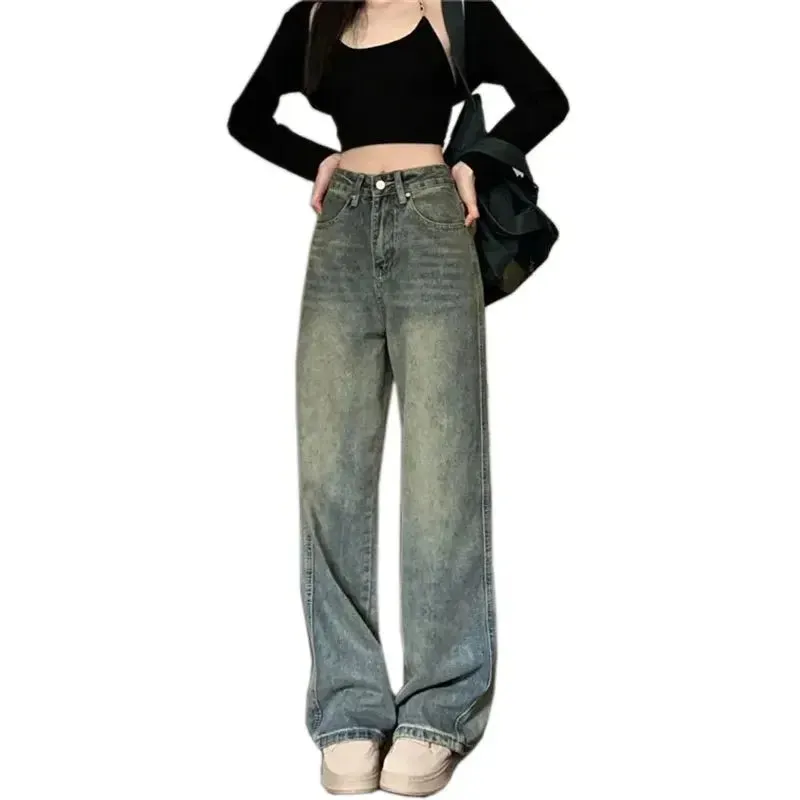 LVSANW Vintage High-waisted Slimming Jeans American Style Casual Bell Bottoms Versatile Straight-leg Long Pants For Women