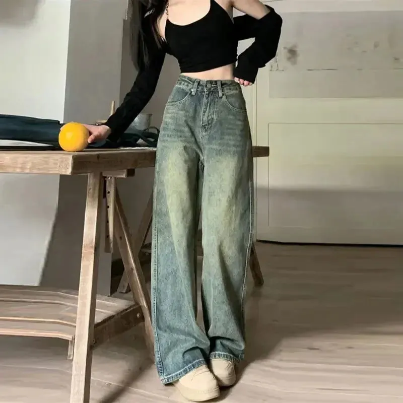 LVSANW Vintage High-waisted Slimming Jeans American Style Casual Bell Bottoms Versatile Straight-leg Long Pants For Women