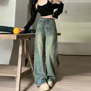 LVSANW Vintage High-waisted Slimming Jeans American Style Casual Bell Bottoms Versatile Straight-leg Long Pants For Women
