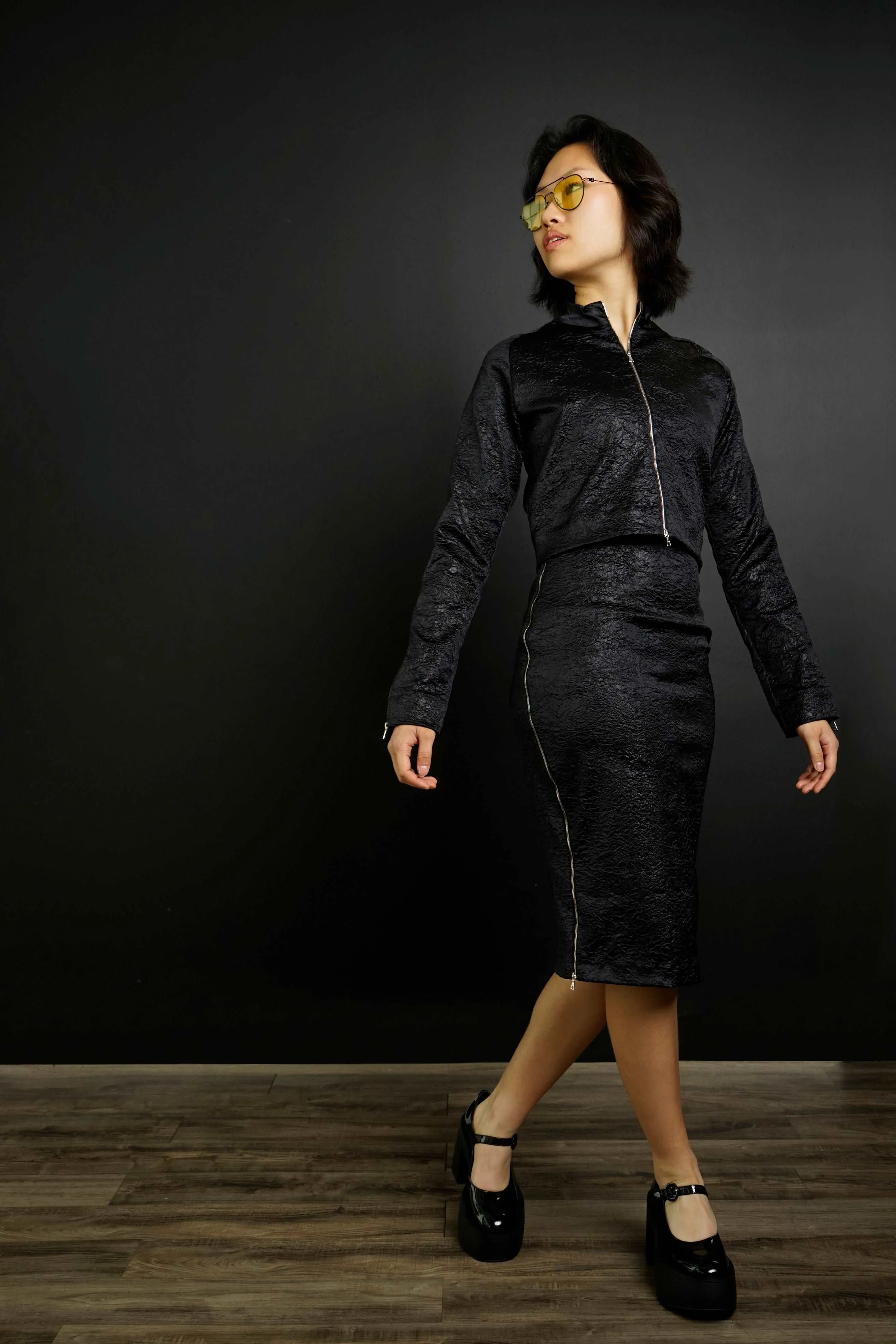 Marina Crinkle High-Waisted Pencil Skirt