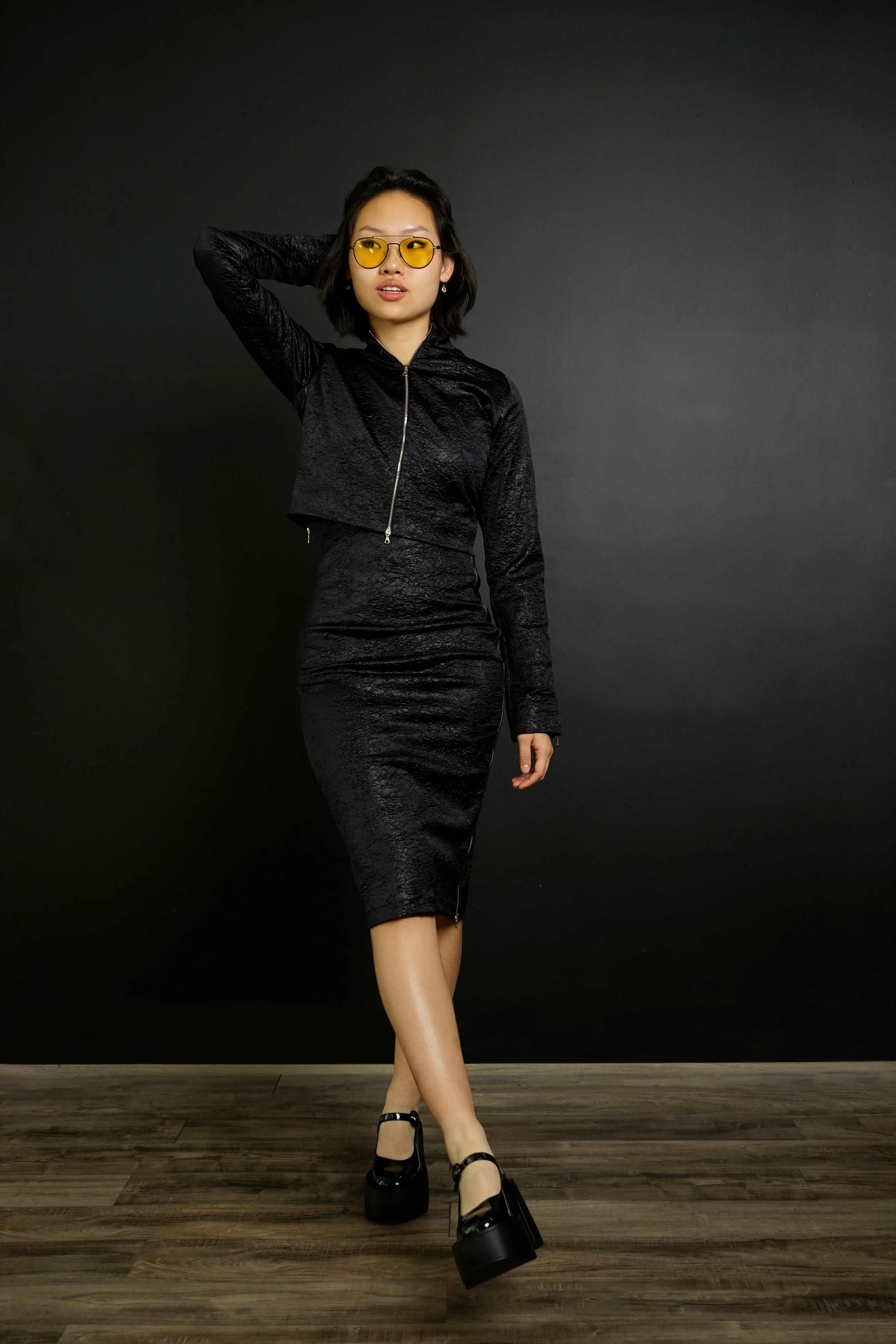 Marina Crinkle High-Waisted Pencil Skirt