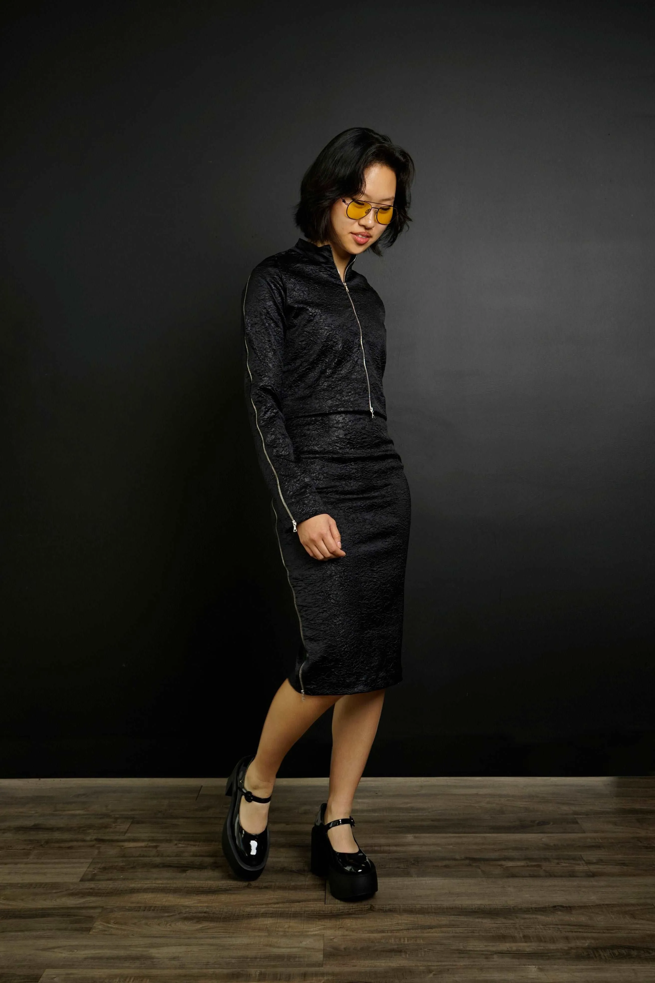 Marina Crinkle High-Waisted Pencil Skirt