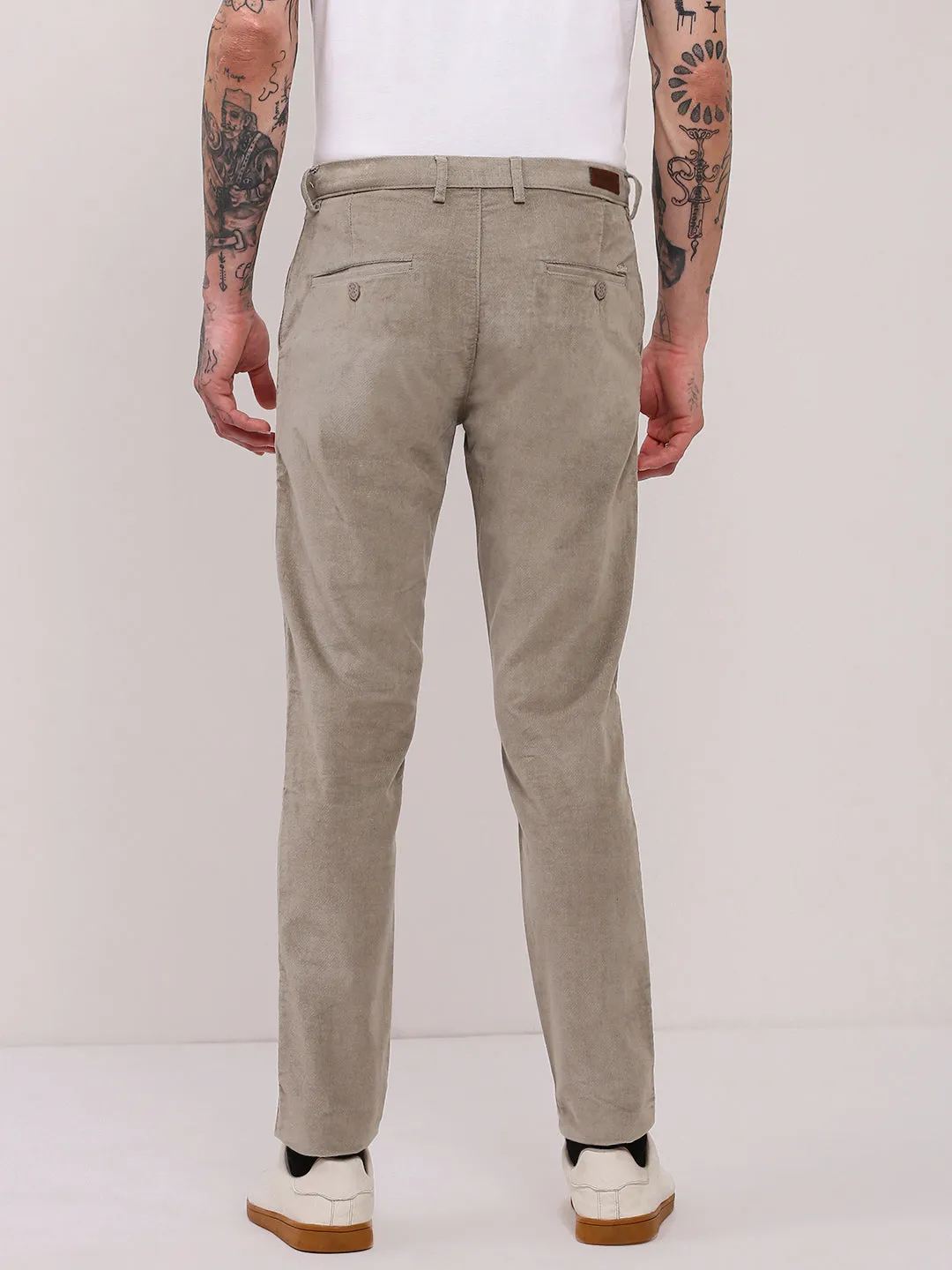 Men Grey Comfort Slim Fit Cotton Trousers