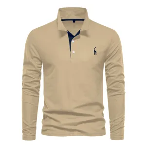 Men's Fashion Casual Polo Collar Deer Embroidered Long Sleeve