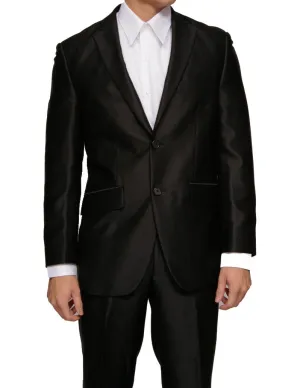 Men's Shiny Black Slim Fit Sharkskin Two Button Dress Suit