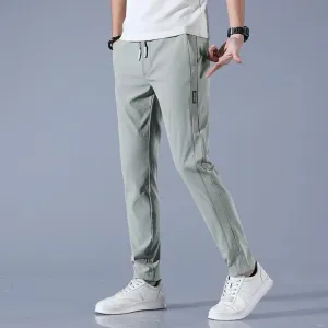 Men's Summer Casual Trousers Elastic Waist Breathable Ice Silk Thin Style Versatile Small Footed Pants For Students And Youth