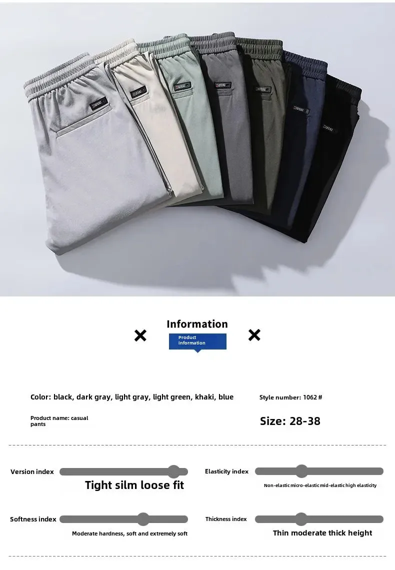 Men's Summer Casual Trousers Elastic Waist Breathable Ice Silk Thin Style Versatile Small Footed Pants For Students And Youth