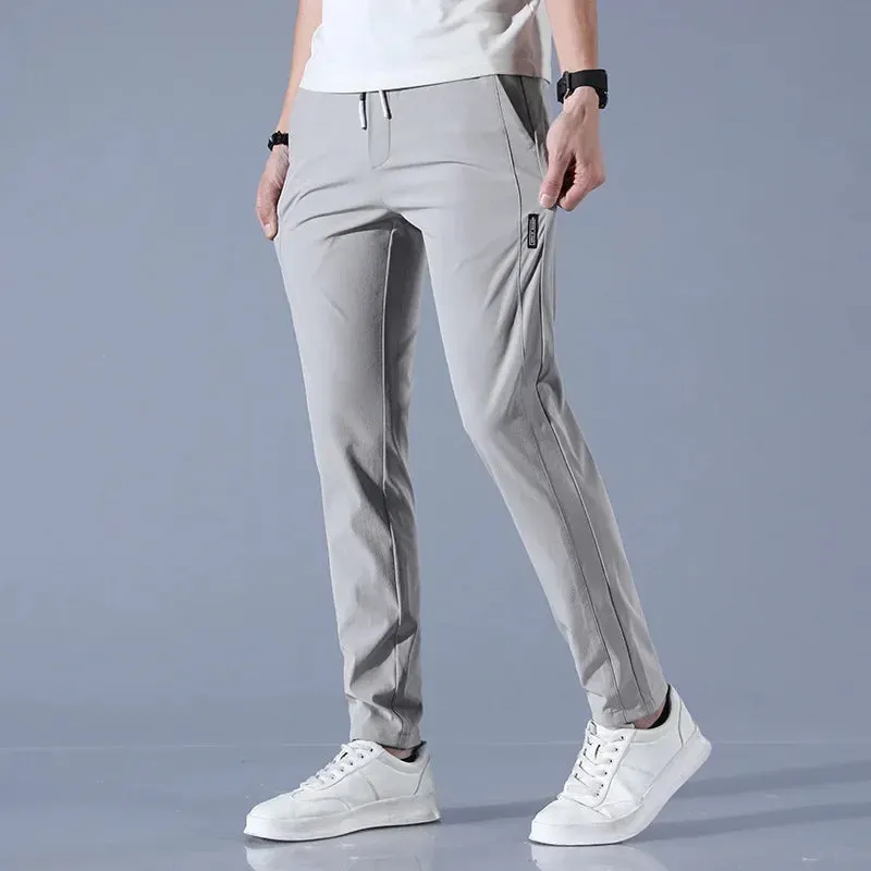 Men's Summer Casual Trousers Elastic Waist Breathable Ice Silk Thin Style Versatile Small Footed Pants For Students And Youth