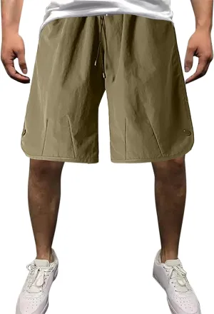 Mens Summer Training Shorts Casual Elastic Waist Drawstring Bermuda Shorts Athletic Fit Baggy Basketball Workout Shorts