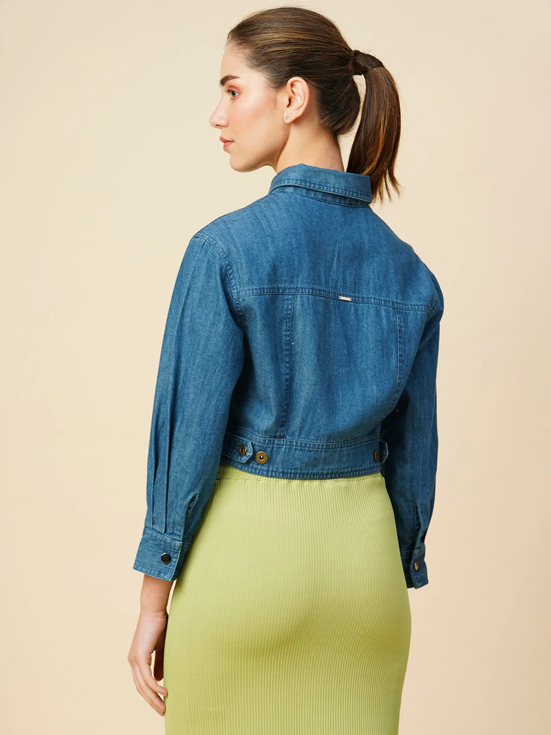 Mid Wash Denim Cropped Jacket