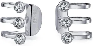 Minimalist Geometric Three CZ Bezel Wrap Helix Stripe Bar Line Triple Band Cartilage Ear Cuffs Earrings .925 Sterling Silver