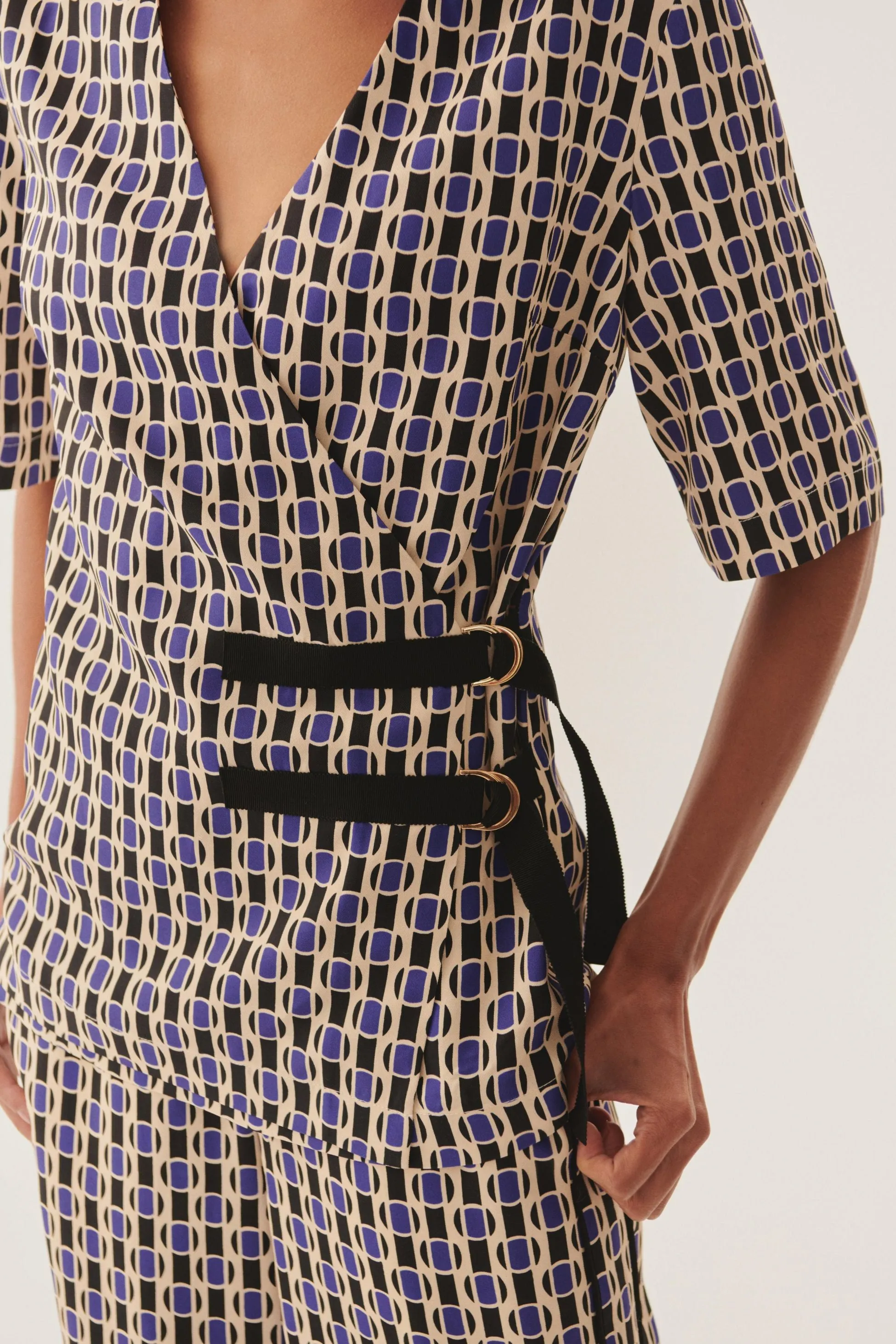 Multicolor Checkered belted wrap top