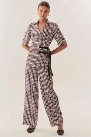 Multicolor Checkered belted wrap top