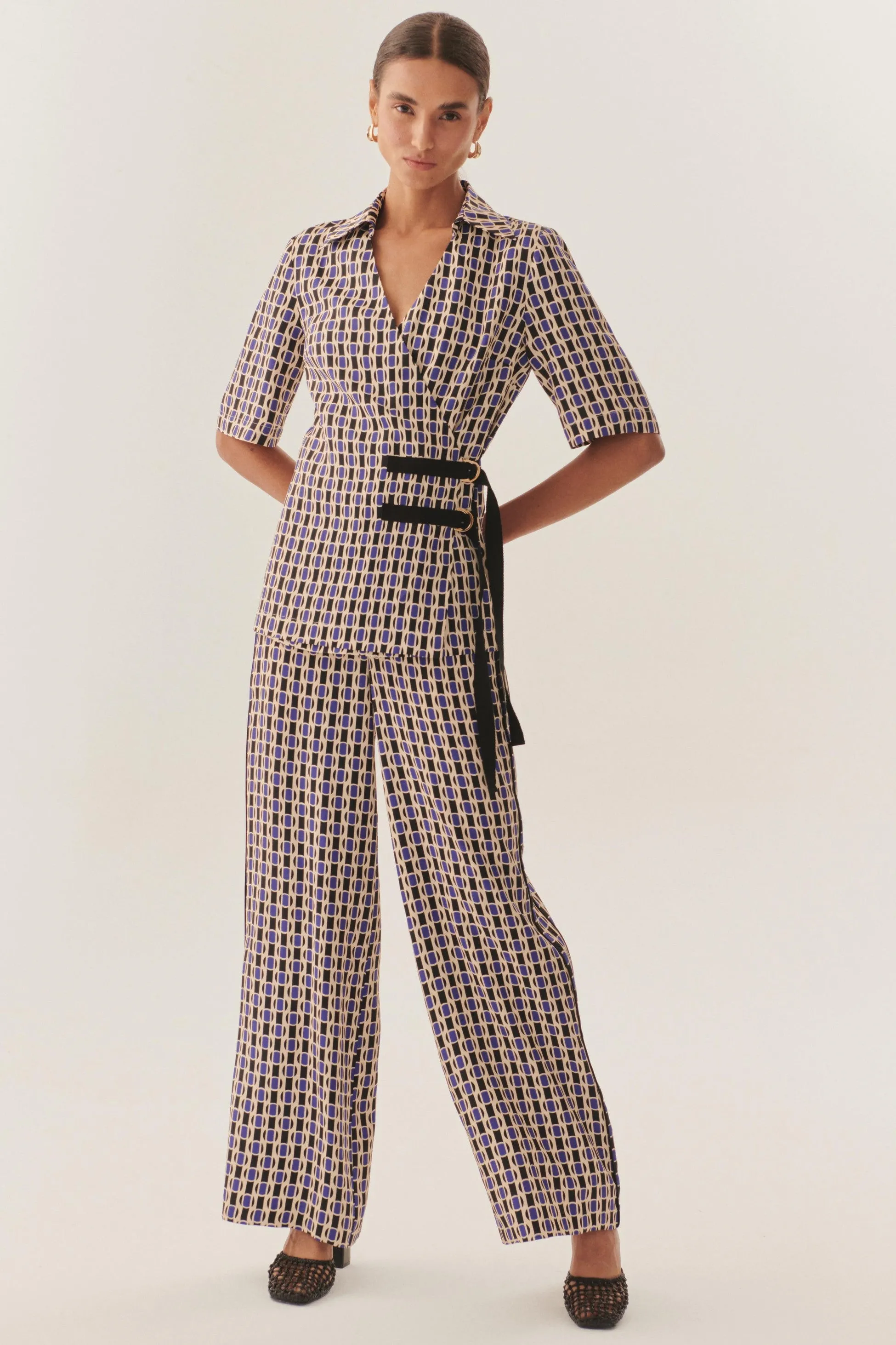 Multicolor Checkered belted wrap top