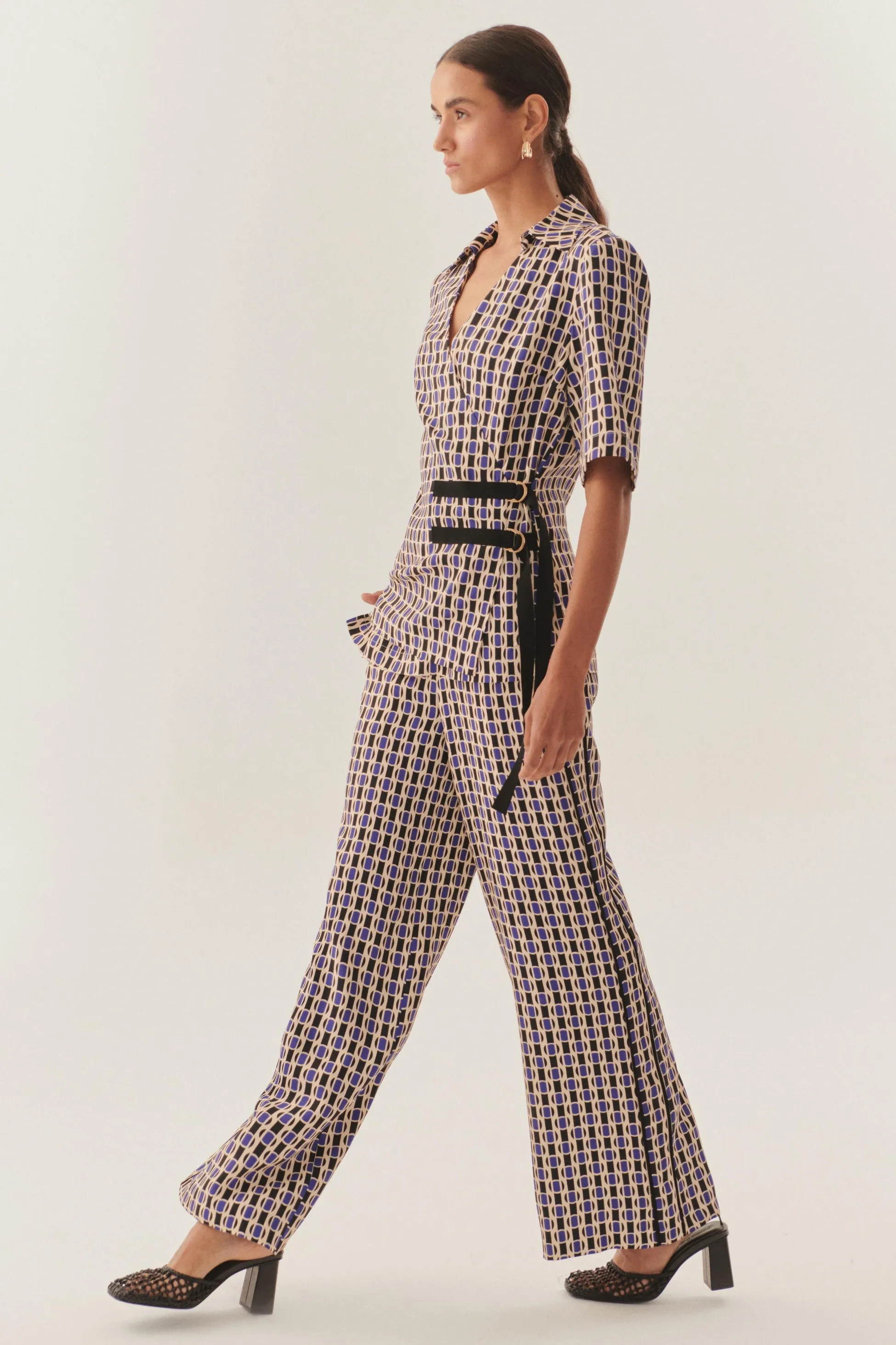 Multicolor Checkered belted wrap top