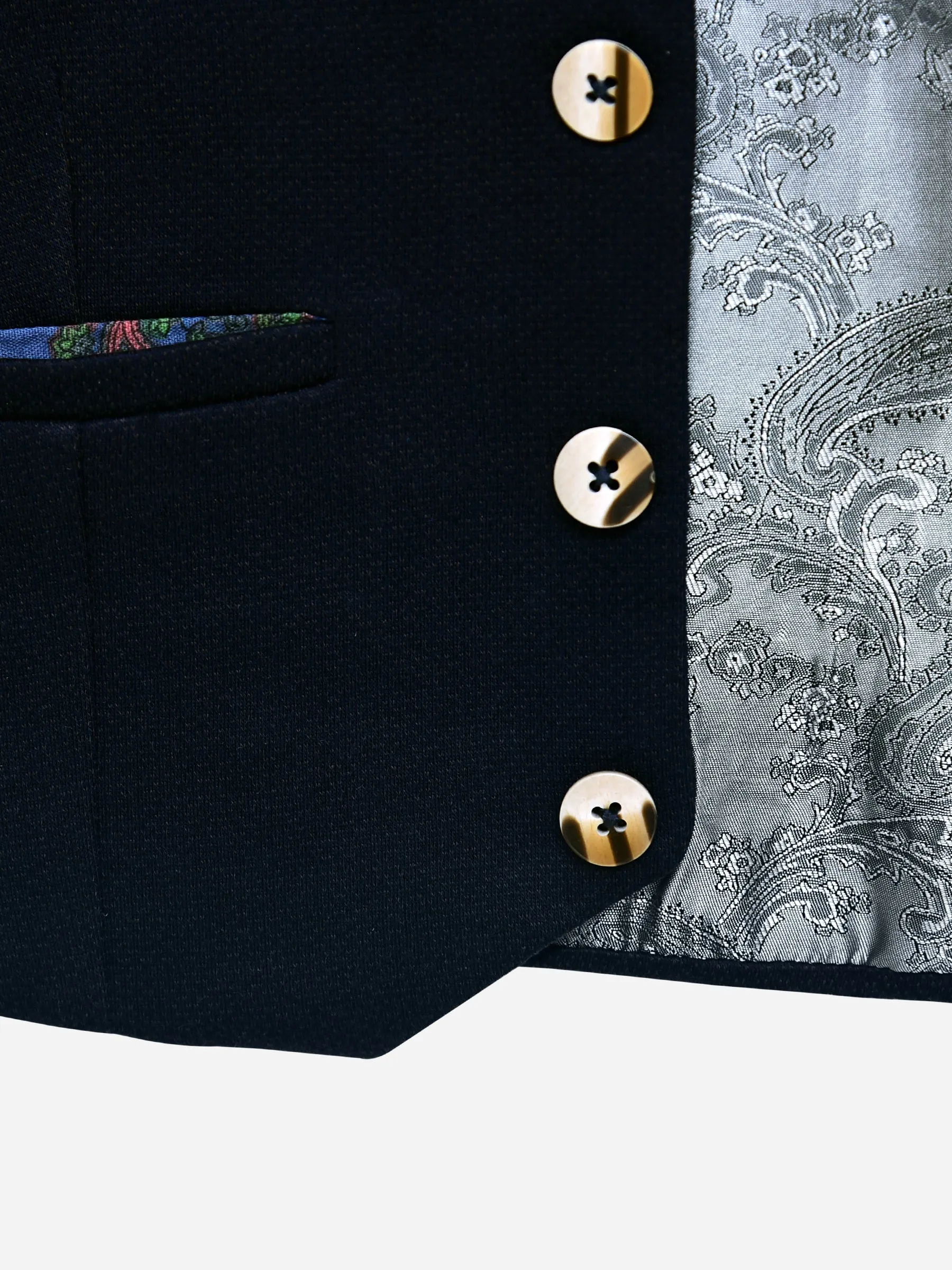 Navy Blue Textured Suit Waistcoat
