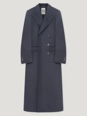 Navy Double Breasted Peak Label Long Coat