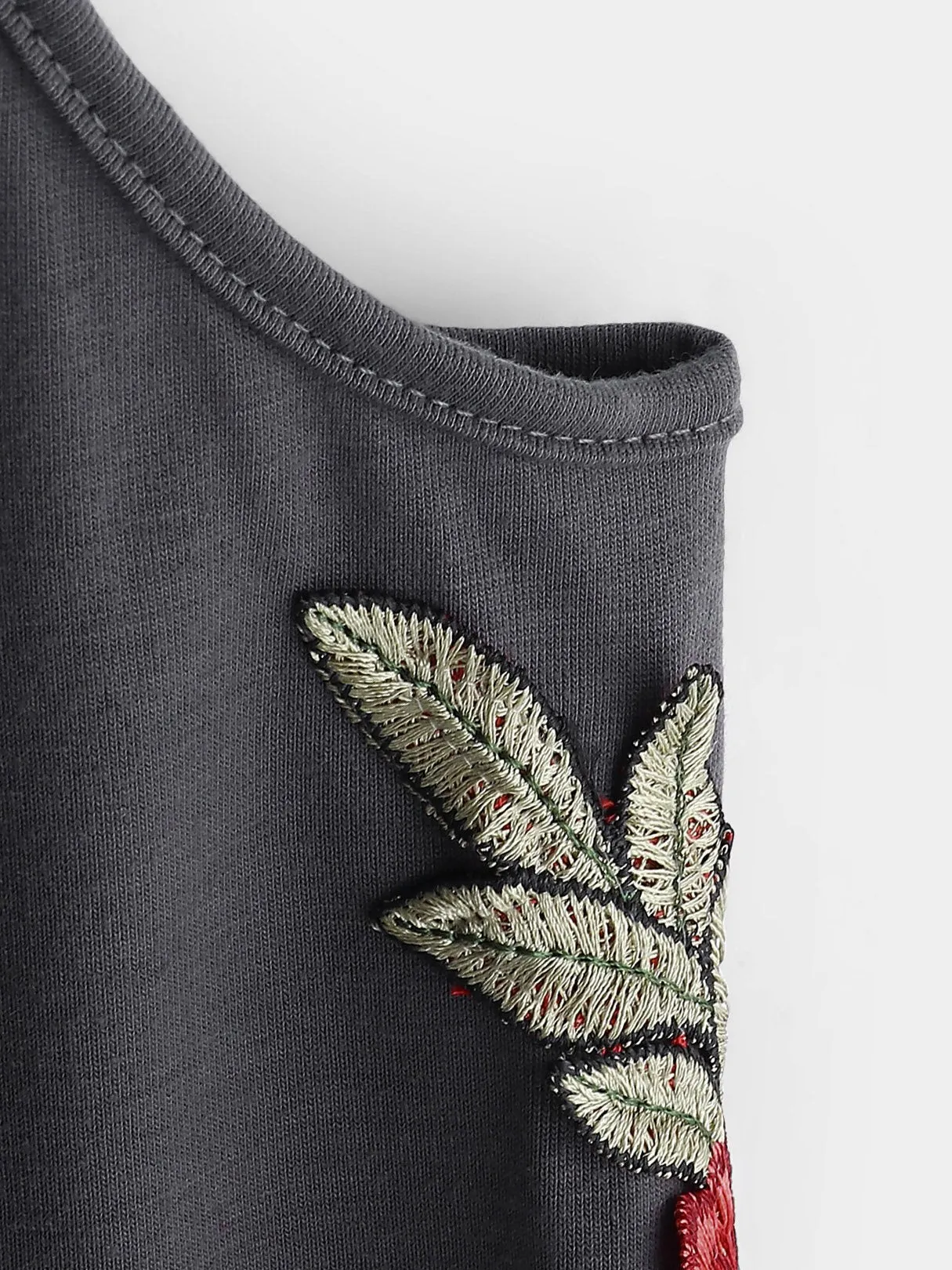 OEM ODM Cold Shoulder Embroidered Long Sleeve Grey T-Shirts