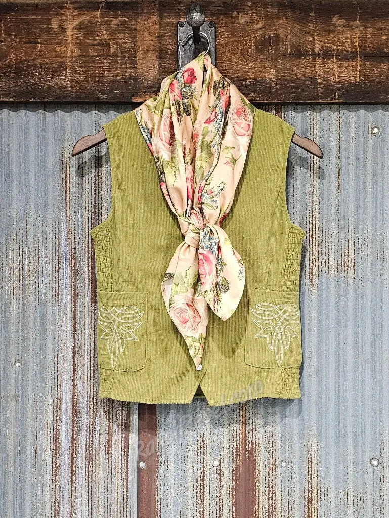 Olive Corduroy Pearl Snap Vest #5814