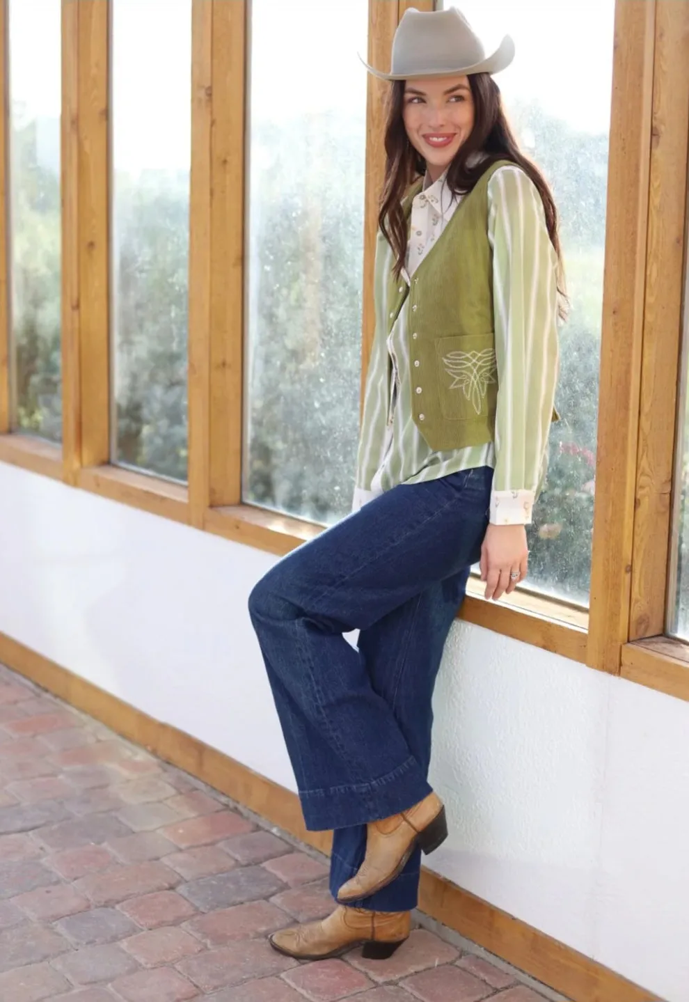 Olive Corduroy Pearl Snap Vest #5814