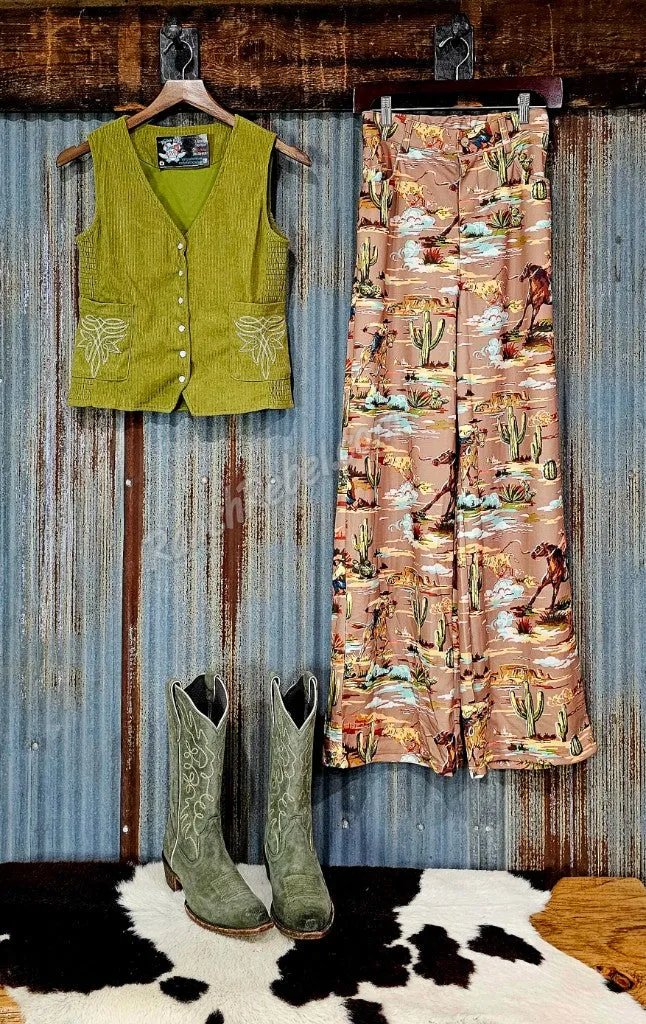 Olive Corduroy Pearl Snap Vest #5814