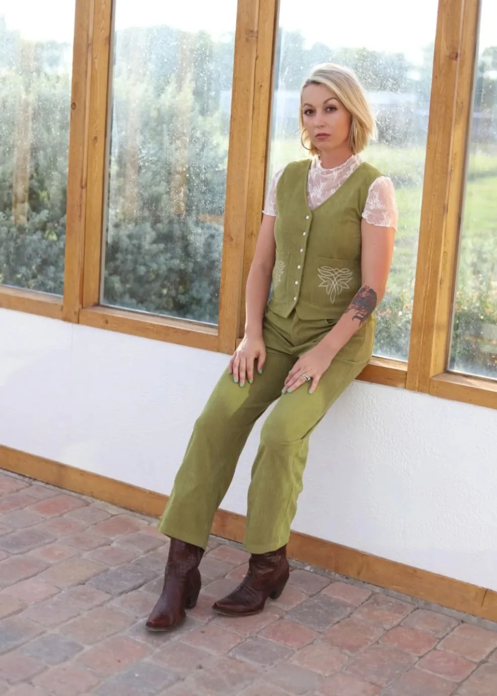Olive Corduroy Pearl Snap Vest #5814