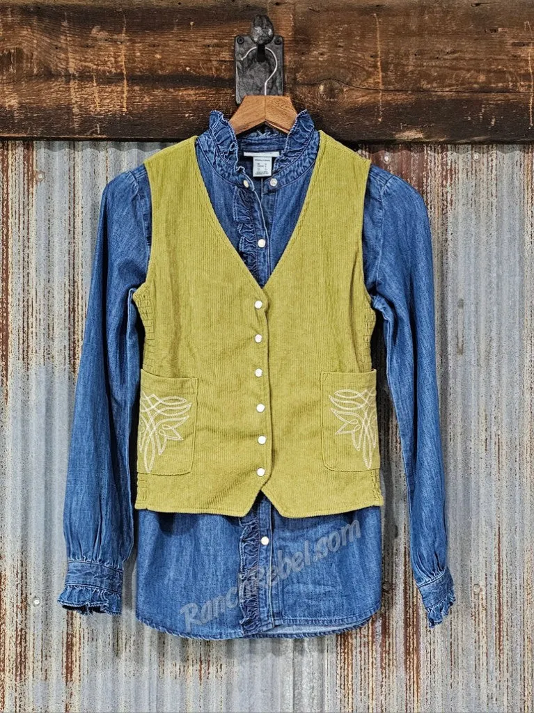 Olive Corduroy Pearl Snap Vest #5814